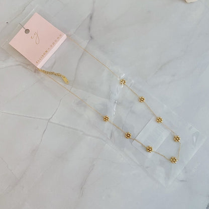 Dainty Golden Bead Flower Necklace - Waterproof Stainless Steel